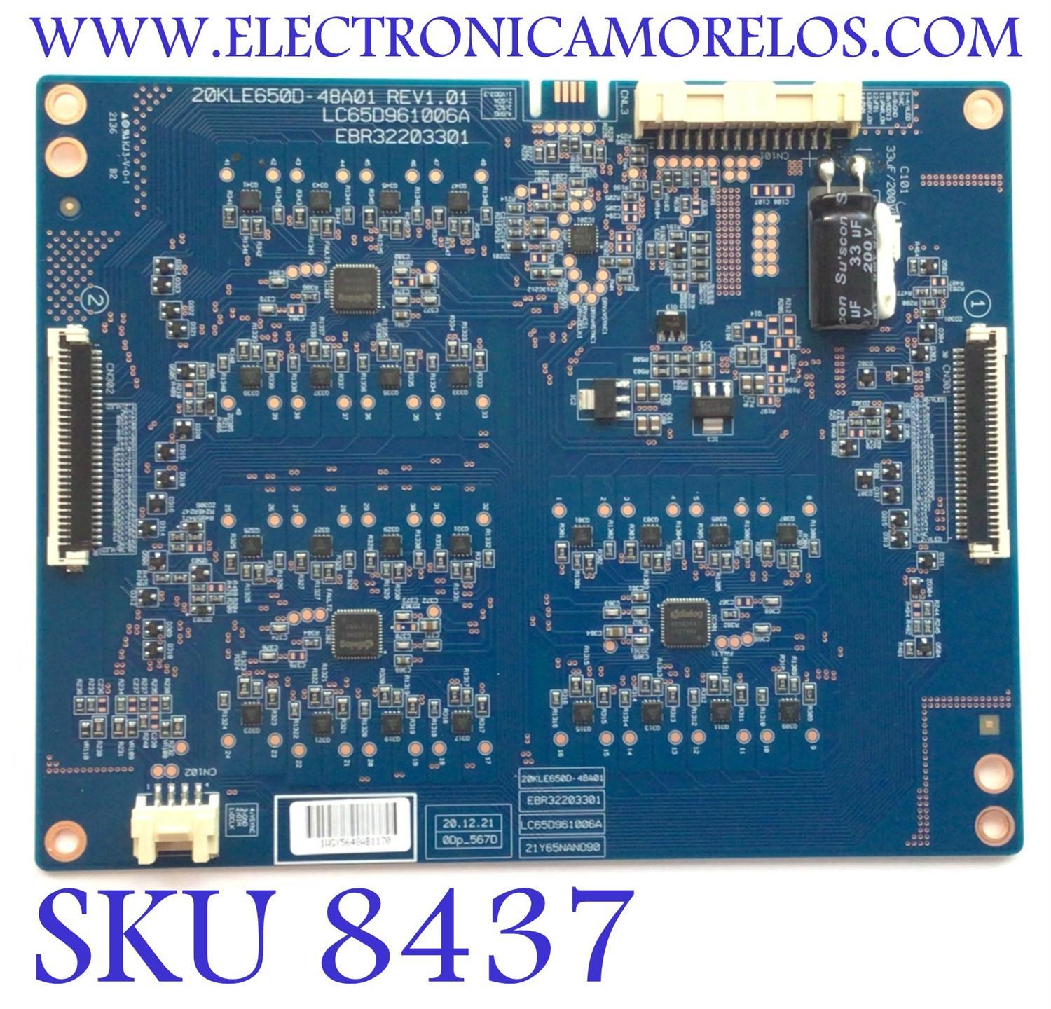 LED DRIVER PARA TV LG NANOCELL / NUMERO DE PARTE EBR32203301 / LC65D961006A / 20KLE650D-48A01 / 21Y65NANO90 / YTYY2348AB2687 / PANEL NC650DQB-ABKH1 / DISPLAY HV650QUB-E9D / MODELOS 65NANO90UPA / 65NANO90UPA.BUSYLKR / 65NANO90UPA.BUSFLKR / 65NAN090UPA 